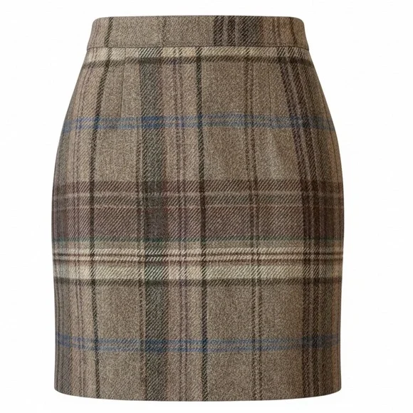 RALPH LAUREN Vintage Plaid Wool Tweed Mini Skirt with Chain Belt Detail Size 7